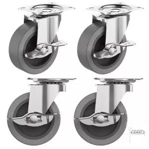 호환  3인치 캐스터 브레이크가 있는 견고한 캐스터 고무 바퀴가 있는 잠금 가구 카트용 플레이트 회전 캐