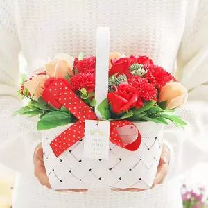 비누꽃 레드 화이트 어버이날 카네이션 직사각 바구니
