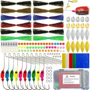 무료 피셔 148PCS 스피너 제작 키트 블레이드 스푼 지그 헤드 샤프트 실리콘 스커트 낚시 구슬 회전 베이스