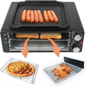 2 in 1 아침 식사 메이커 논스틱 프라이팬 6 슬라이스 토스터 전기 피자 오븐 상용 카운터탑 1200w 타이머