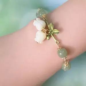 H36 화전옥 자개은방울꽃 행운팔찌 원석소원팔찌