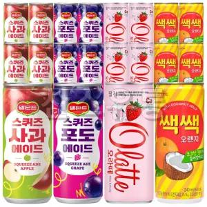 [혼합세트] 델몬트 스퀴즈 사과에이드 + 포도에이드 + 오라떼 딸기 + 쌕쌕 오렌지 240ml 4종 5캔씩 / 혼합20캔