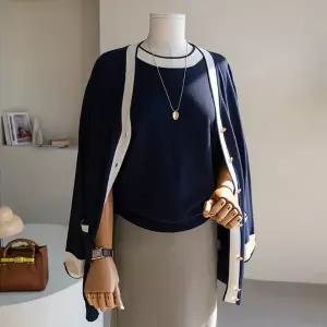 (안나앤플러스) 메이 배색 브이넥 가디건[가디건CFQ97] 빅사이즈