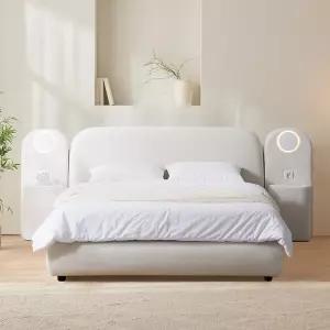 (수도권무료) 아쿠아패브릭 라운드침대 퀸Q 투인스매트+사이드조명협탁2개 BJ3038