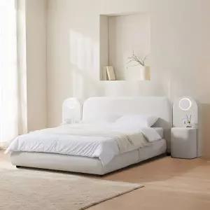 (수도권무료) 아쿠아패브릭 라운드침대 퀸Q프레임+사이드조명협탁2개 BJ3035