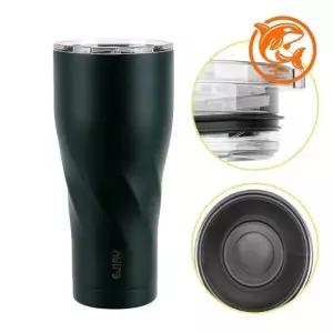 ( )딥그린 색상 이중구조 텀블러 900ml 보온컵 심플한 물결 디자인 휴대용 컵