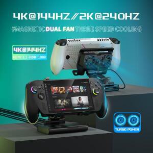 ROG XBOX Ally X 도킹 스테이션 4K@144Hz 고주사율, 스팀 덱, 스위치2 듀얼 팬 쿨링 3단계 속도 조절, PD10