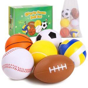용 플레이잽 6팩 공, 폼 소프트 볼 세트, 3.5인치 소형 축구 농구 야구 배구 테니스, 남자 여자 어린이를 위한 실내 야외 스포츠 장난감 선물