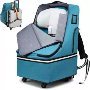 RUCYEN 롤링 카시트 여행 가방 비행기용 패딩 백팩 바퀴 4개가 달린 대형 내구성 조절 가능한 어깨 스트랩