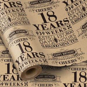 RUSPEPA 18번째 생일 포장지 롤, 블랙 디자인, 17인치 x 16.4피트, 파티에 적합