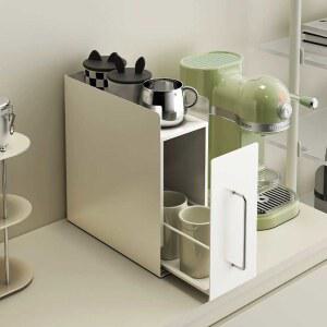 정리함 정리대 캡슐 보관함 유백색 디귿 인출식 세로형 컵보관 소 커피잔 수납 철제 물컵