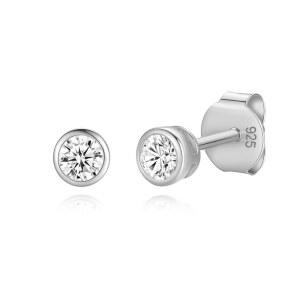 라비쉬 14K 골드 도금 925 스털링 실버 큐빅 지르코니아 원형 베젤 세트 스터드 귀걸이, 2mm에서 4mm 스톤