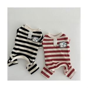 강아지옷 스트라이프 올인원 내복 외출복