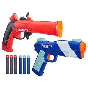 너프 포트나이트 듀얼 팩에는 블래스터 2개(플린트 녹 & LP)와 엘리트 폼 다트 6개가 포함되어 있습니다