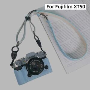 Fujifilm XT50 가죽 베이스 보호 커버 레트로 가방 스트랩 전문 카메라 하프 끈