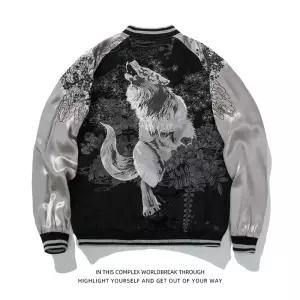 오아브로드 양면 새틴 잠바 골드 자수 점퍼 스카잔 샴페인 야구 늑대 벚꽃