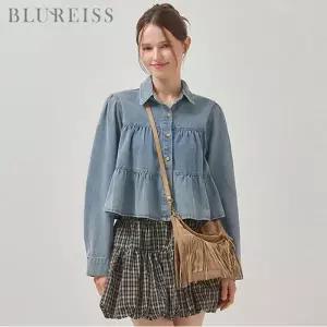 [블루레이스] 셔츠카라 데님 티어드 블라우스_B6S1BL5201