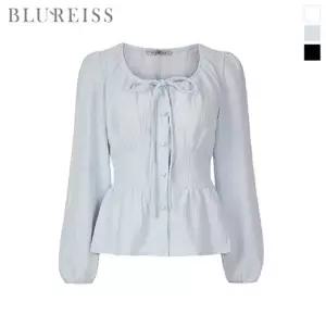 [블루레이스] 리본 포인트 페플럼 블라우스_B6S1BL5141