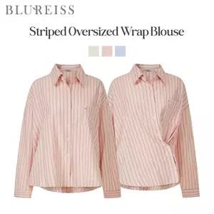 [블루레이스] [2WAY]참포인트 줄지 카라 블라우스_B6S1BL5151