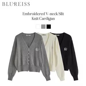[블루레이스] 자수 포인트 V넥 니트 가디건_B6S1KC4571