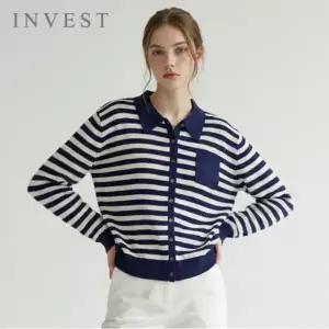 [인베스트] 줄무늬 카라 버튼 가디건_IN6S1KC4511