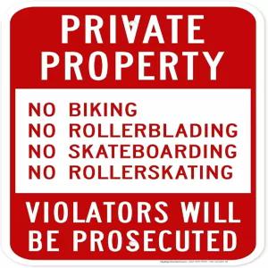 사유지 자전거 타기 금지 롤러블레이드 스케이트보드 표지판 12x18 인치 녹슬지 않음 0.063 알루미늄