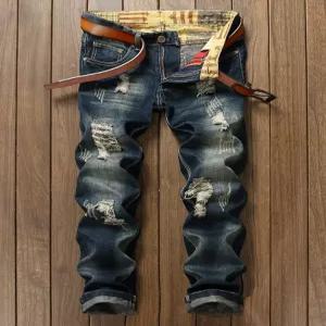 남자 찢어진 청바지 빈티지 데님 빅사이즈 슬림핏 밴딩 와이드 슬림 바지