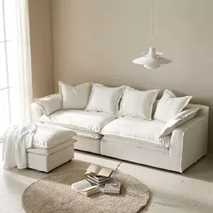 [보루네오]엘리사G 구스 패브릭 4인 소파+스툴 BJM200