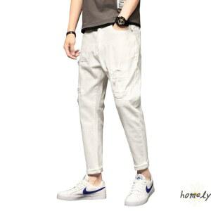 크림진 구제 워싱 화이트진 화이트 남자 배기 패션 클래식