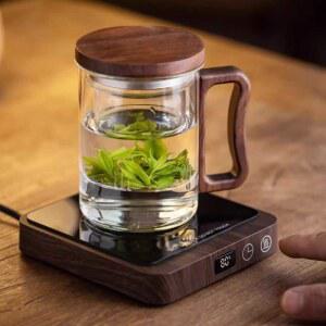 우드 컵워머 머그워머 겨울 인덕션 검정색 온도 월넛손잡이 단열 5단계 5단 사무실 전자