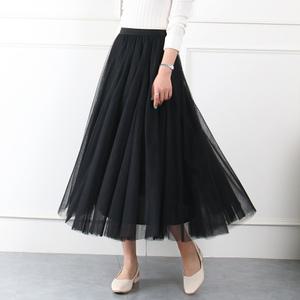 예쁜 실루엣 망사치마 빅사이즈 레이스 롱 플레어 밴딩 로즈 샤스커트