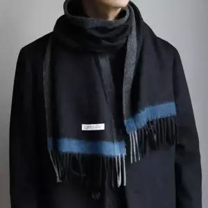[러쉬룸/폴엔나나/킹스로드]  캐시미어울 롱머플러,  심플체크 선물용 남자여자커플 긴목도리 더스트백