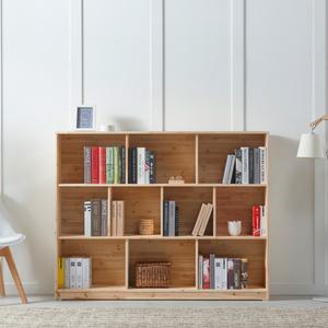 제프리 삼나무 원목 낮은 3단 가로형 책장