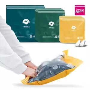 청소기 필요없는 여행용 롤업 압축팩/파우치 세트(혼합구성/압축팩 10장/프레스4장)