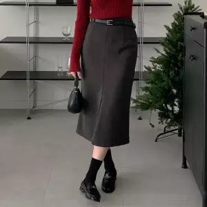 [코코블랑] 위드벨트 슬릿 롱스커트