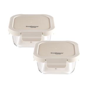 코렐 스냅웨어 프레쉬스냅 유리 밀폐용기 정사각 520ml, 아이보리, 2개