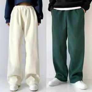 [하프클럽/코디제이]남녀공용 양털 로이 와이드 팬츠 후끈기모 따뜻한 겨울바지 숏롱 버전 빅