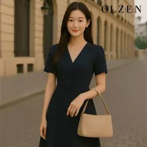 [올젠] 브이넥 핀턱장식 원피스 (ZLD2OO2102)