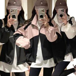 봄 가을 런닝 운동 여성 얇은 바람막이 배색 점퍼 여성점퍼 여자항공점퍼 여성야구점퍼 여성등산복 여성양