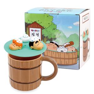 짱구 전설의 노천탕 피규어 덮개 머그 370ml/캐릭터 뚜껑 컵