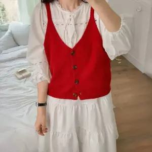 봉봉 데이트룩 가을 울혼방 니트조끼 간절기 뷔스티에 여행 베스트 데일리 단추 20대