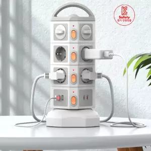 안전 멀티탭 4000W 14구 USB C타입 멀티콘센트 2M 타워형 14구 화재방지 안전커버 포함