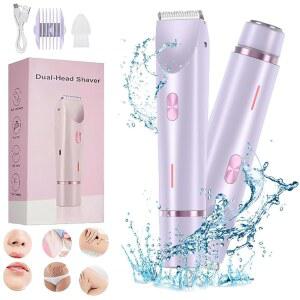 글로우 아우라 여성 면도기, 여성용 비키니 트리머 USB 충전식, IPX7 방수 습식 및 건식 전기 언더암 다리 팔 바디 페이스용 무통 헤어 리무버, 퍼플