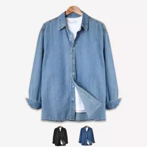 (XS~2XL) 남자 데님 긴팔 셔츠 오버핏 워싱 청 남방 남녀공용 빅사이즈