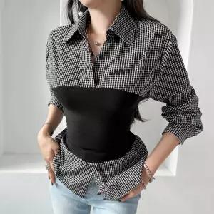 금찌 벤티 체크 묶음 블라우스 ST7764B