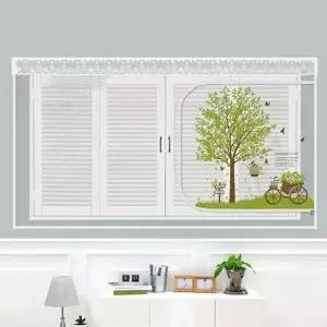 [다샵] 창문형 지퍼식 EVA 방풍 바람막이 초록향기 투명 150x120cm+찍찍이테이프 6EA