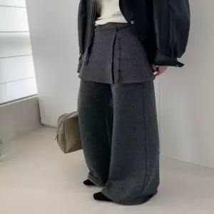 여성 겨울 롱 와이드 치마바지  랩 기모 슬랙스 팬츠