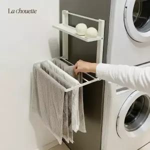 라슈에뜨 무타공 세탁기 자석 접이식 2단 빨래 건조대 공간활용 마그네틱 정리선반 모던화이트