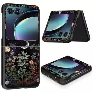 모토로라 레이저 2025 케이스 모토 레이저 2024 폰 케이스 꽃 식물 달 밤 디자인, 초박형 슬림 충격 방지