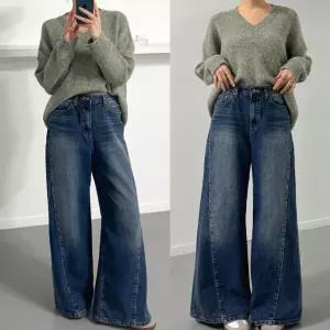 25-30 기모 라인 슬릿 맥시와이드 데님팬츠 청바지 겨울 캐주얼 데일리 통넓은 